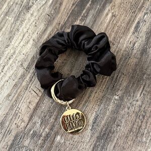 Black Satin Scrunchie Keyring with Gold Charm similar to miu miu
